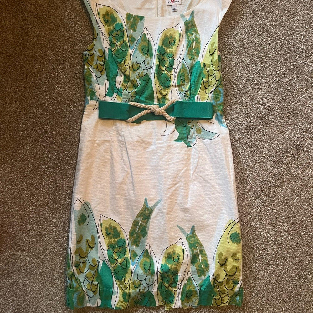 We Love Vera White Dress with Fish Print and Belt